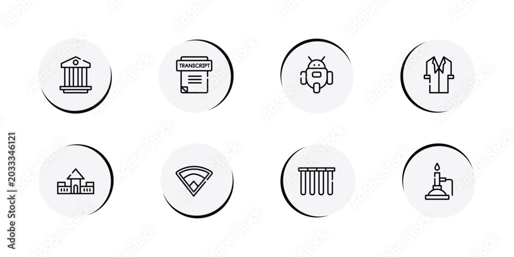 Fototapeta premium chemistry outline icon set featuring pillars, transcript, , lab coat icons.