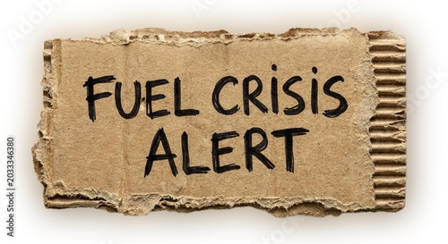 Φωτογραφία Fuel Crisis Alert Handwritten Cardboard Sign Oil Shortage Warning Concept