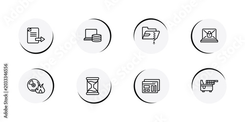 Tableau sur toile household appliances outline icon set featuring export file, computer storage, compressed file, ransomware icons
