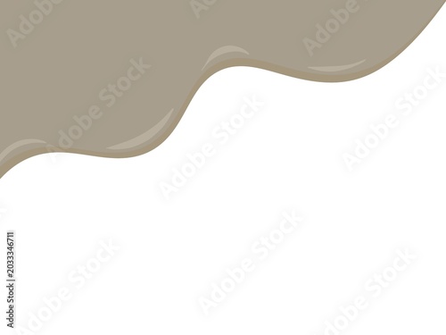 Creamy chocolate or milk tea liquid dripping background. Glossy taupe brown fluid wave border isolated on white.