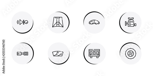 Bild auf Leinwand car parts outline icon set featuring car horn, car hood, brake pad, carburettor icons