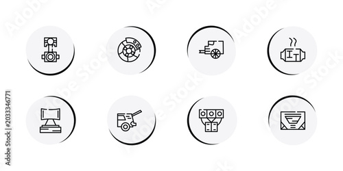 Bild auf Leinwand car parts outline icon set featuring car connecting rod, car brake, tailpipe, catalytic converter icons