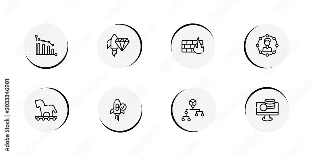 Fototapeta premium cryptocurrency outline icon set featuring apology, facilities, distributed ledger, rise icons.