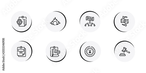 Schilderij op canvas auction outline icon set featuring permission, proof of burn, hierarchy structure, convert icons