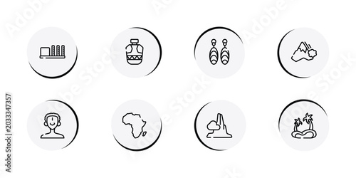 Schilderij op canvas africa outline icon set featuring apartheid museum, canteen, earrings, avalanche icons