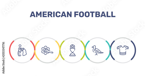 Photos american football outline icon set featuring bullfight, crank arm, football trophy, seagulls icons