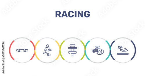 Εκτύπωση καμβά racing outline icon set featuring diving belt, football players, paddock, horsepower icons