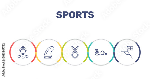 Tableau sur toile sports outline icon set featuring gymnast, fin, nobel prize, kart racing icons