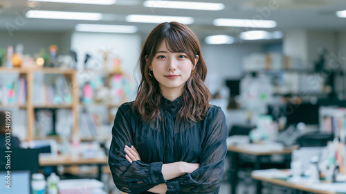 オフィスに立つ腕組みの女性ビジネスパーソン