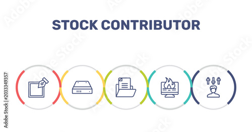 Foto stock contributor outline icon set featuring edit tool, hard drive, document file, data loss icons