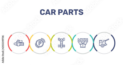 Bild auf Leinwand car parts outline icon set featuring car starter, car parking light, chassis, manifold icons