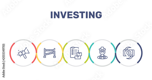 Tableau sur toile investing outline icon set featuring favourites, police line, customs, detective icons