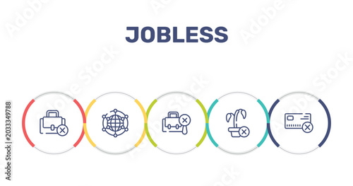 Fotografie jobless outline icon set featuring unemployed, free trade, not search, null icons