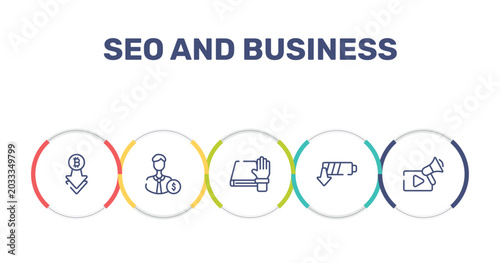 Canvas Print seo and business outline icon set featuring decline, backer, oath, low energy icons