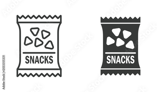 Bild auf Leinwand Snack Pack Icon: Two minimalist representations of a snack package, one outlined and one solid, featuring triangular pieces
