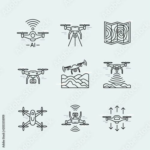 Drone technology and aerial view icons.
