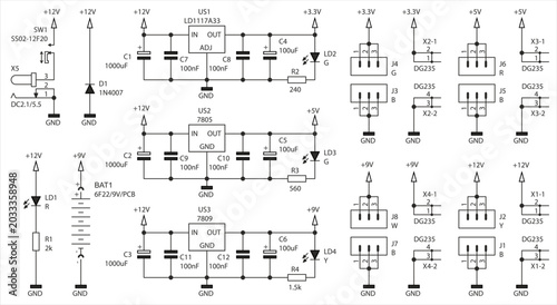 Obraz na płótnie Schematic diagram of electronic device on sheet of paper