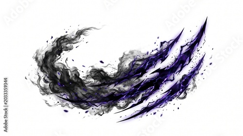 A Dark, Wispy, And Jagged Streak Of Purple Energy Against A White Background, Mimicking A Stylized Cut Or Claw Mark