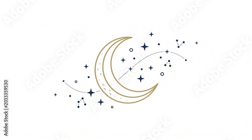 Elegant Crescent Moon and Twinkling Stars A Serene Celestial Graphic for Dreams, Mystical Themes, and Cosmic Inspiration