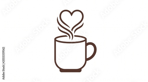 Simple brown line illustration of a coffee mug, with swirling steam forming a heart, representing warmth, comfort, and the pure enjoyment of a beloved hot beverage