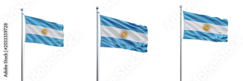 Photos Set and collection of national flag of Argentina blowing waving in the wind atta