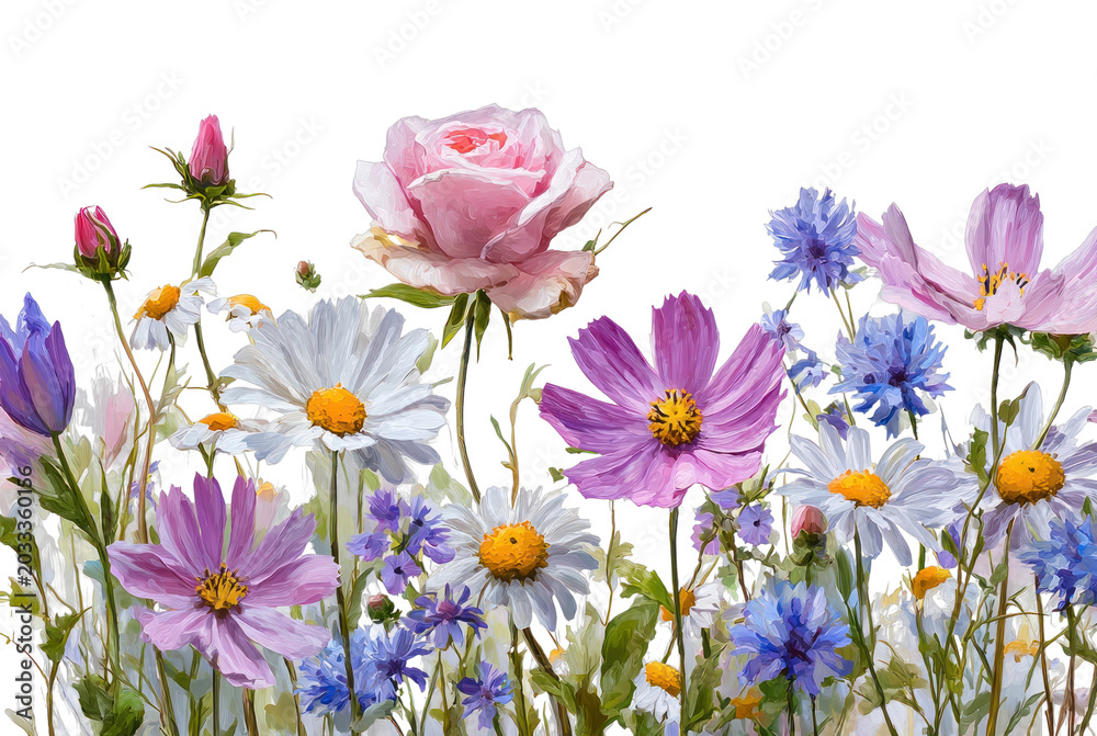 Obraz premium PNG Vibrant floral watercolor illustration.
