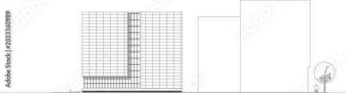 Fotografie Technical architectural elevation drawing depicting a modern building facade fea