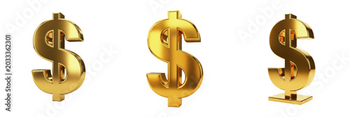 Set and collection of luxury shiny golden dollar sign 3d financial currency symbol wealth and investment asset isolated on white transparent png background