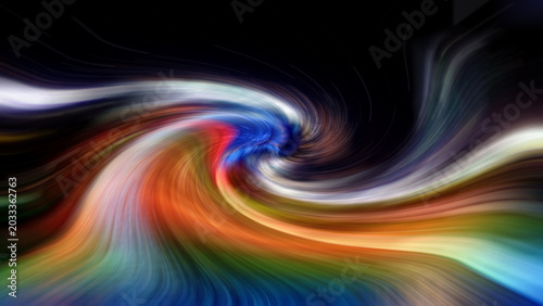 Abstract digital background with glowing blue, yellow and red light trails, conceptualizing technology, high-speed data flow, and modern global communication networks
