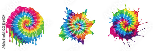 Принти на полотні Set and collection of vibrant multi colored spiral tie dye paint splash artistic