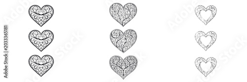 Fotografie Set and collection of beautiful lace cutout heart shapes patterns set valentine