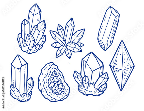 Crystal Doodle Clipart Bundle, Hand Drawn Gemstone and Quartz Illustrations, Minimal Mystic Crystal Sketch PNG