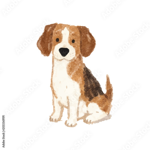 Cute Beagle Puppy Illustration, Hand Drawn Watercolor Dog Clipart, Adorable Hunting Dog PNG