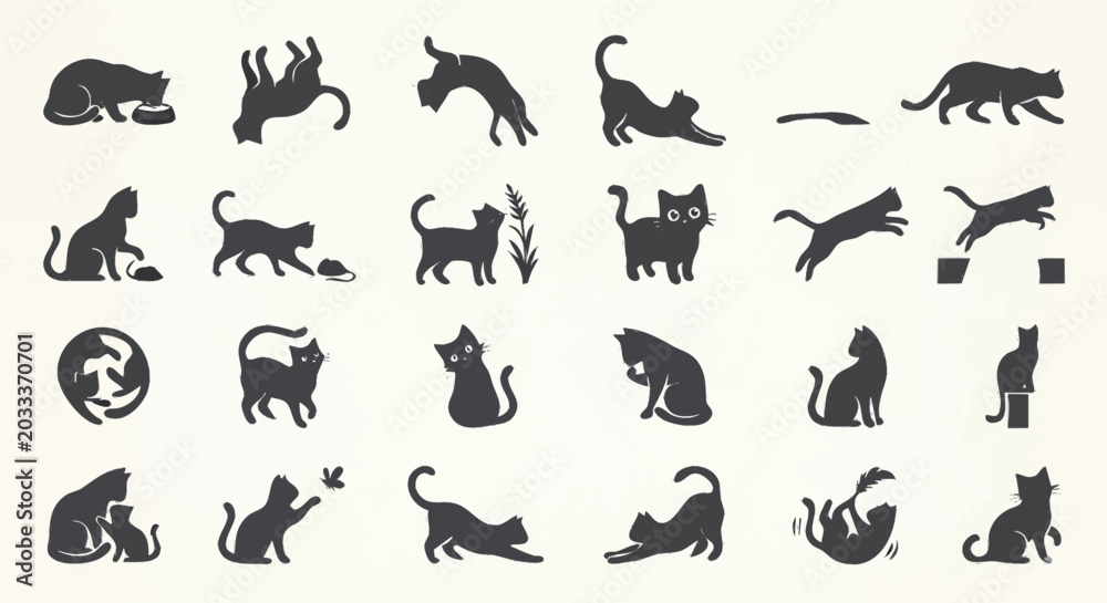 Fototapeta premium cat silhouette vector icons set 