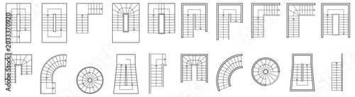 Architectural Staircase Plans and Top-View Stair Layout Diagrams for Building Design and Circulation