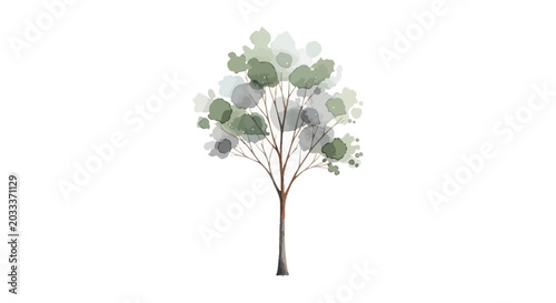 watercolor tree illustration featuring minimalist green foliage an abstract nature art piece perfect for eco-friendly and botanical concepts.