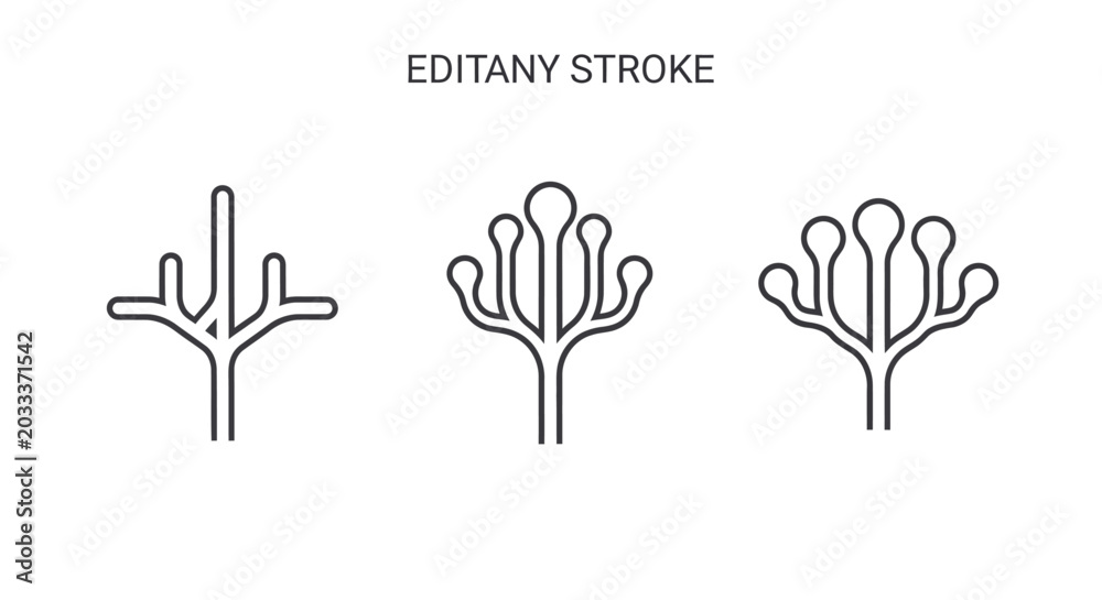 Fototapeta premium Black and white line art tree icons.