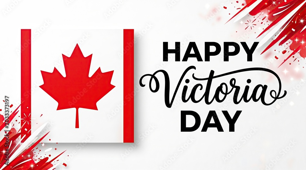 Fototapeta premium Victoria day celebration with canadian flag and fireworks patriotic holiday greeting