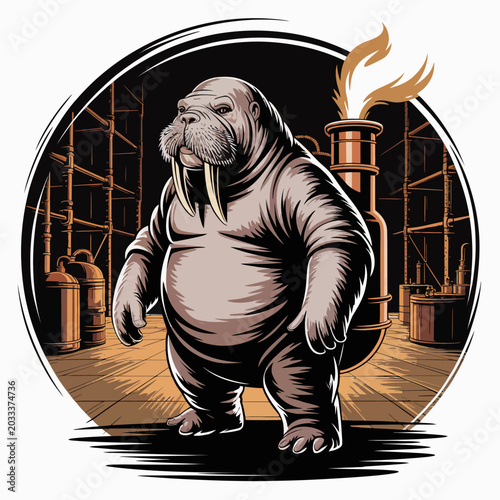 Bild auf Leinwand Cartoon walrus standing on ground.