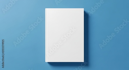 Blank white softcover book mockup top view on vibrant blue background for book cover branding and editorial presentation