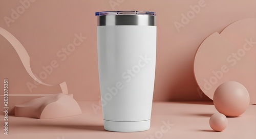 Blank white stainless steel travel tumbler with lid for branding mockups, hydration vessel, insulated mug, eco friendly drinkware