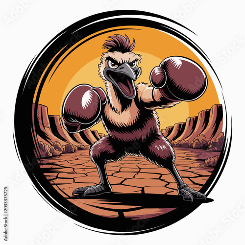 Tableau sur toile Cartoon bird wearing boxing gloves fighting.