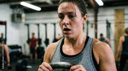 A woman is doing heavy exercise