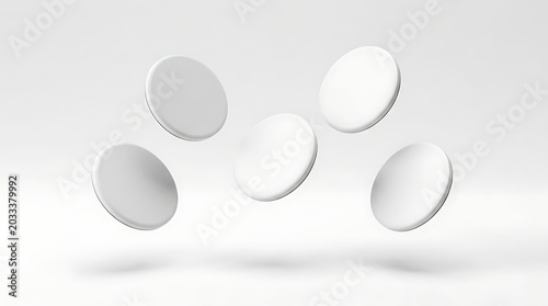 Floating blank circular magnetic badges or pins for branding mockup presentation branding identity design template layout