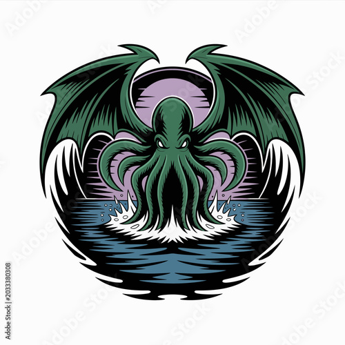 Konstfotografi Cthulhu monster with tentacles and wings.