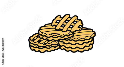 Waffle Fries Line art vector simple colorful shapes.eps