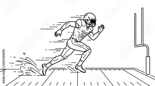Photos American Football Player Running Fast Line Art Illustration.