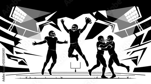Tableau sur toile American football players celebrating victory on the field.