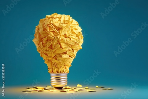 Creative Thinking With Yellow Paper Ball Light Bulb Design