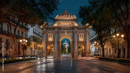 Illuminated Puerta De Alcala in Madrid at Night